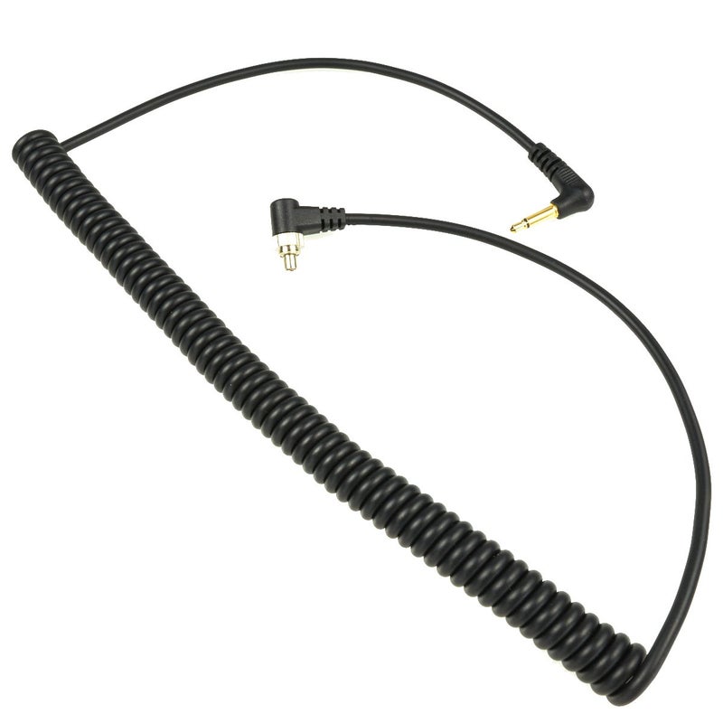 Foto&Tech 90in(2.3M) Stretch/23in Coiled HEAVY WEIGHT LOCKING 3.5mm to Male Flash PC Sync Cable with Screw Lock Compatible with PocketWizard Plus III/Plus II&Nikon Canon Most DSLR Camera Flash Trigger - Image 1